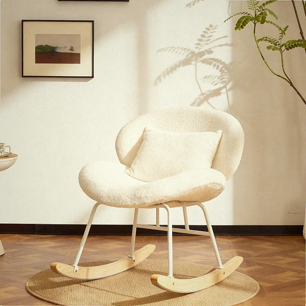 25.6" Wide Teddy Fleece Nursery Rocking Chair, 115° Reclining Armless Glider