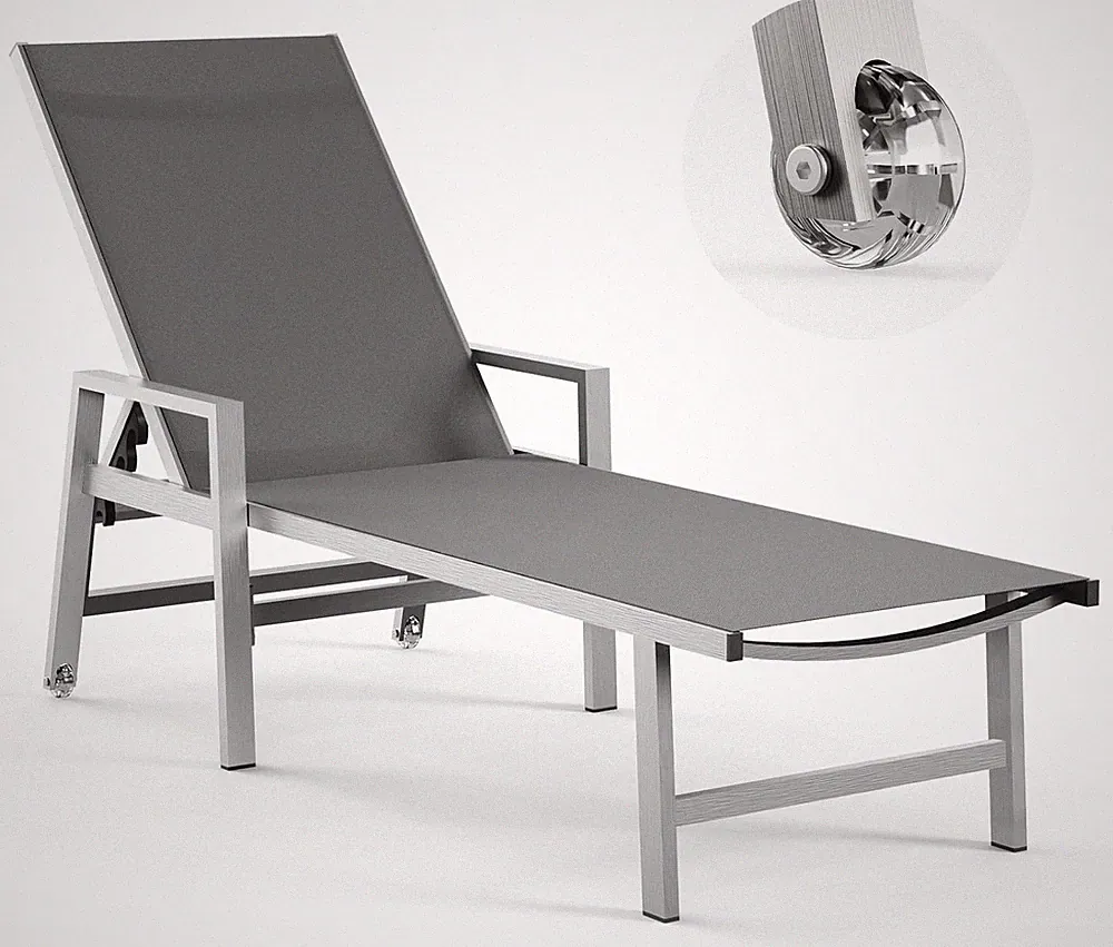 Adjustable Outdoor Chaise Lounge Chair with Wheels & Armrests - Dark Gray