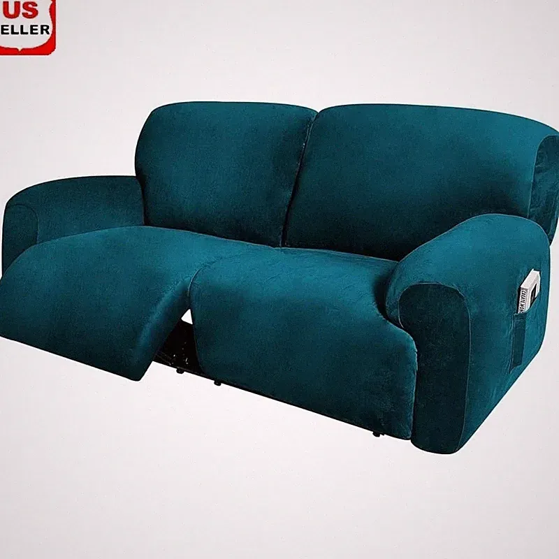 Extra Wide Reclining Sofa Cover 6 Piece Velvet Slipcover Non Slip Soft Washable