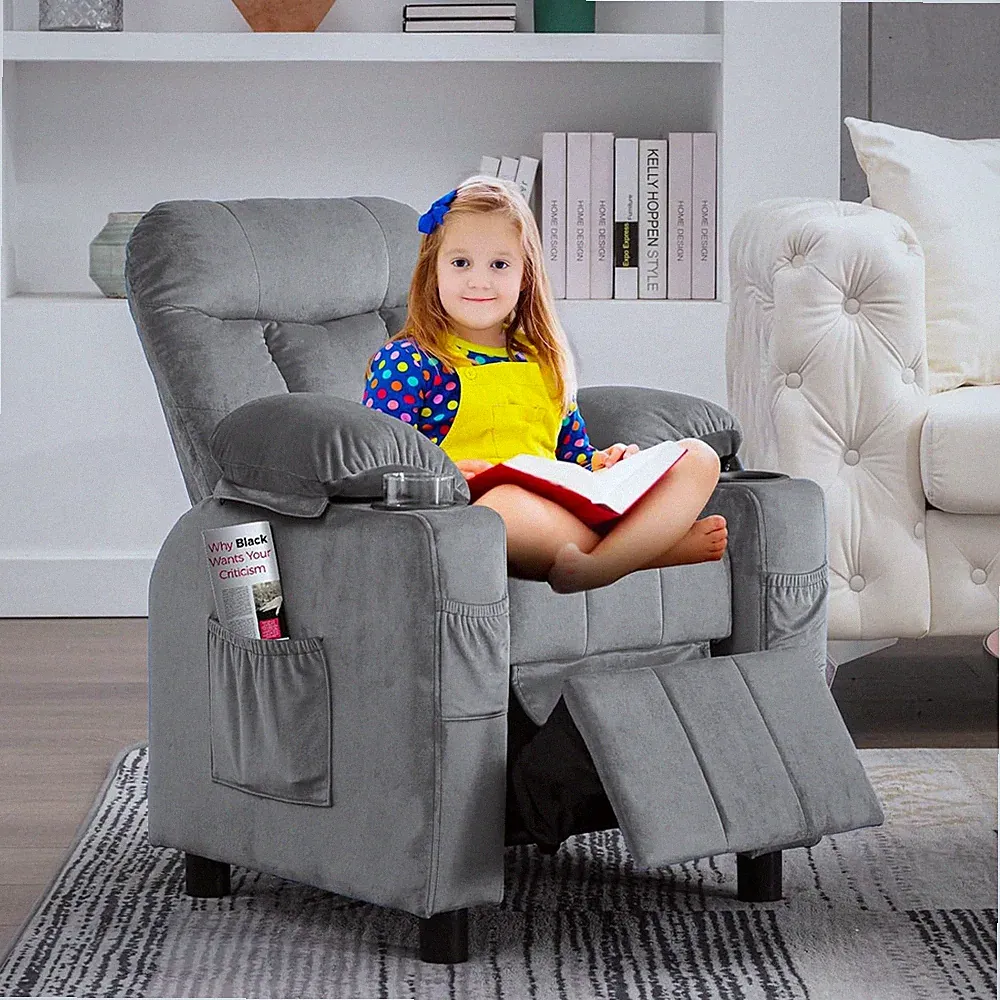 Kids Recliner, Toddlers Kids Recliner Chair with Cup Holder, Ergonomic Adjustabl