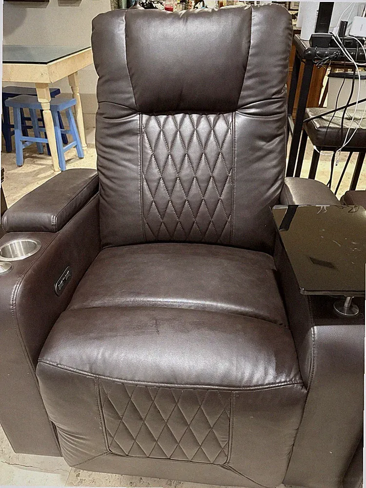 Leather Reclining Chairs With Cup holders, USB outlet, Small Table, And Storage