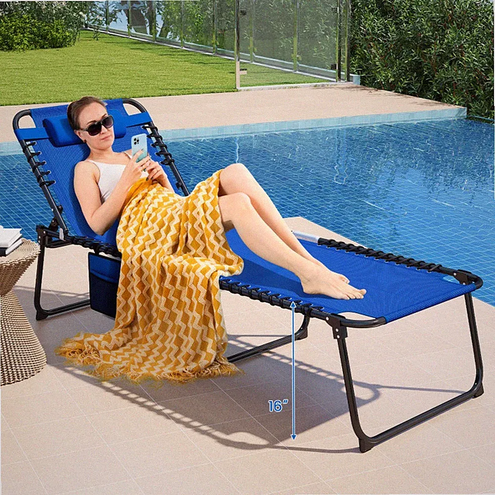Oversized Patio Chaise Lounge, 27" Wide 4-Psition Adjustable Backrest Folding