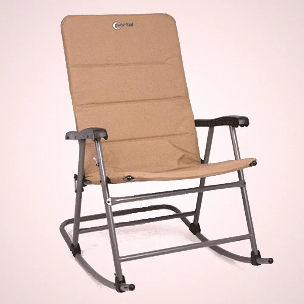Portal Outdoor Wide Portable Flat Folding Camping Rocking Chair Recliner, Tan