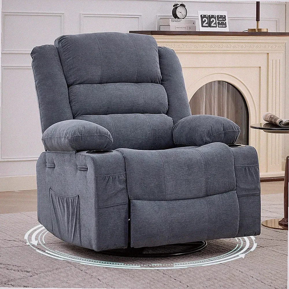 Rocking Recliner Chair for Adults Wide 360° Swivel Rocker Recliner with Cup Hold