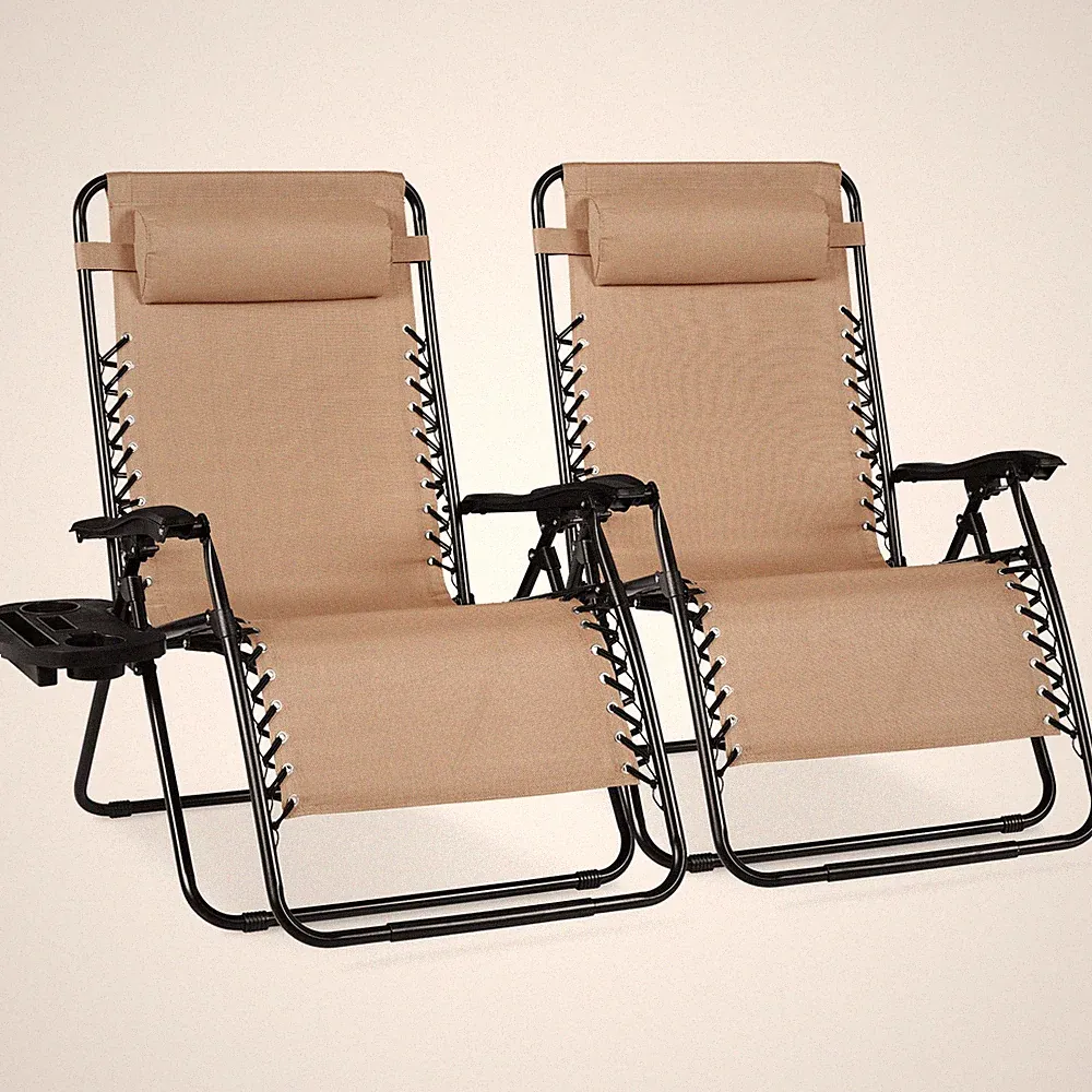 Set of 2 Extra Wide Adjustable Zero Gravity Patio Chair Recliners